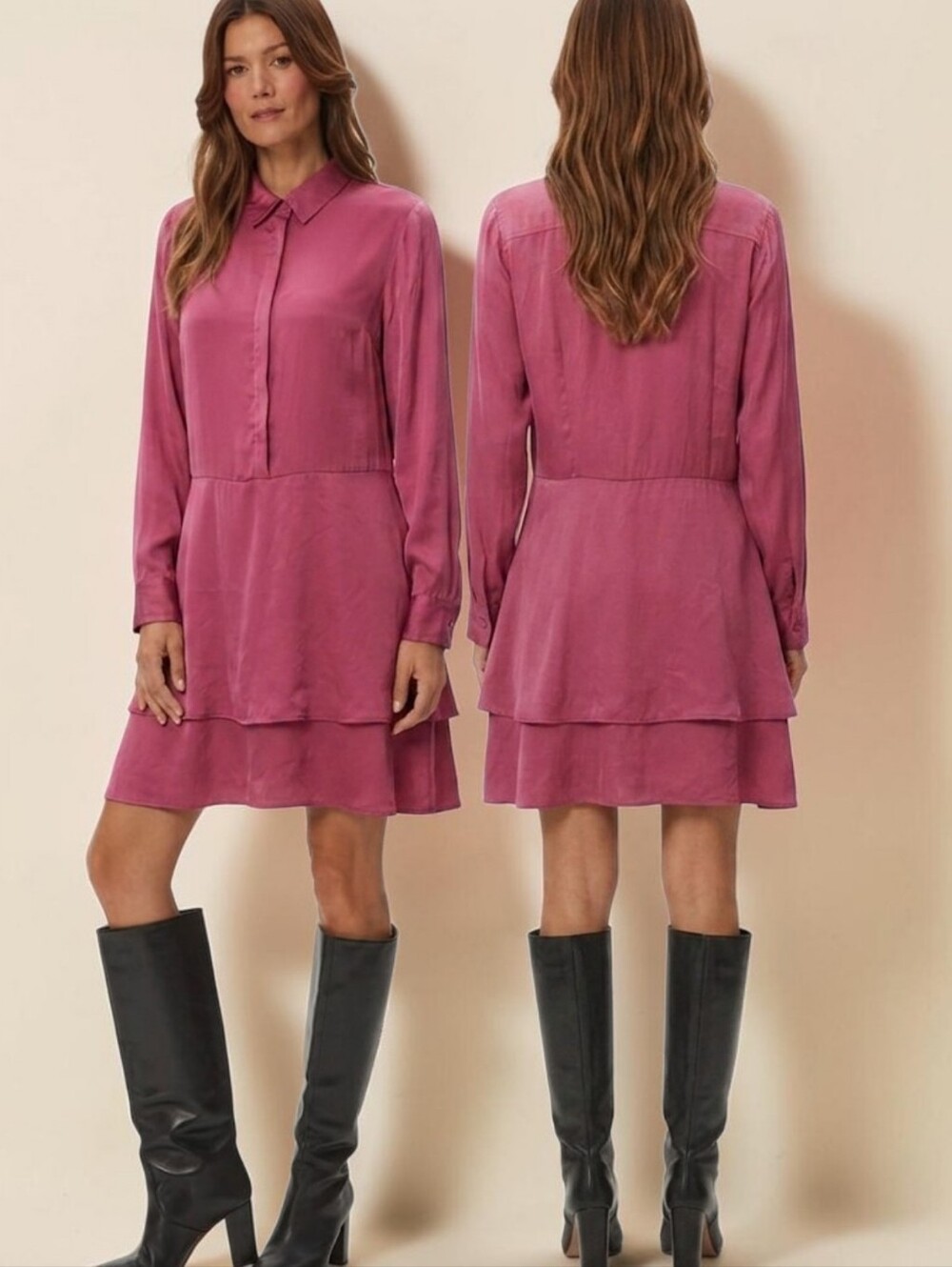 J. PETERMAN Double Peplum Satin Tumic Shirt Dress - Size 10
